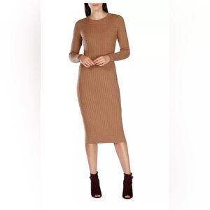 Karen Millen Neutral Long Sleeve Knit Wool Midi Dress Size S